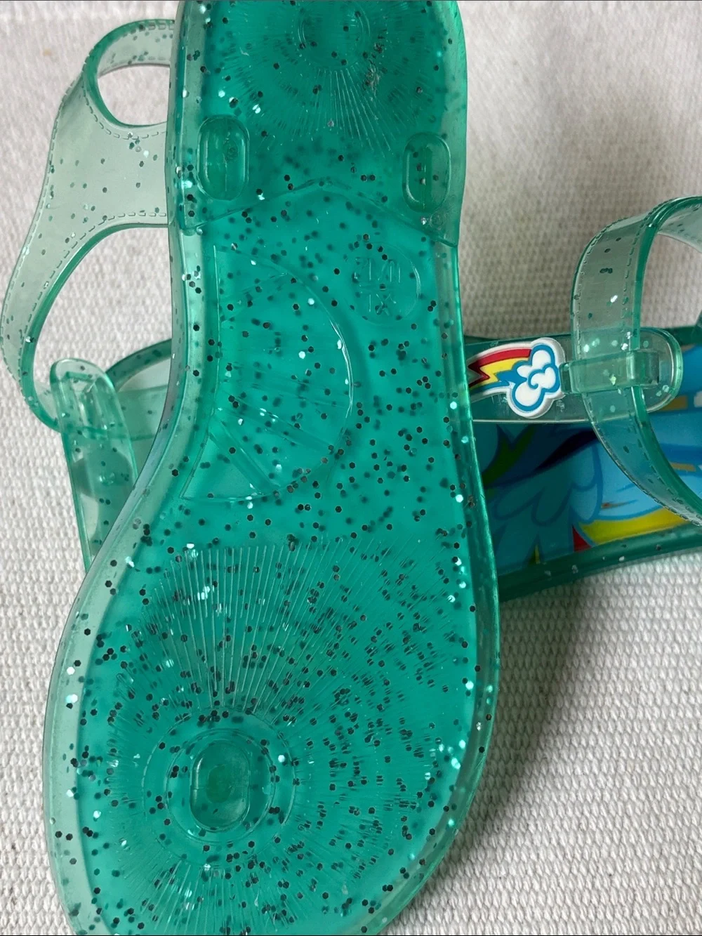 My Little Pony Green Teal Glitter Jelly Sandals with Rainbow Dash 11/12 XL